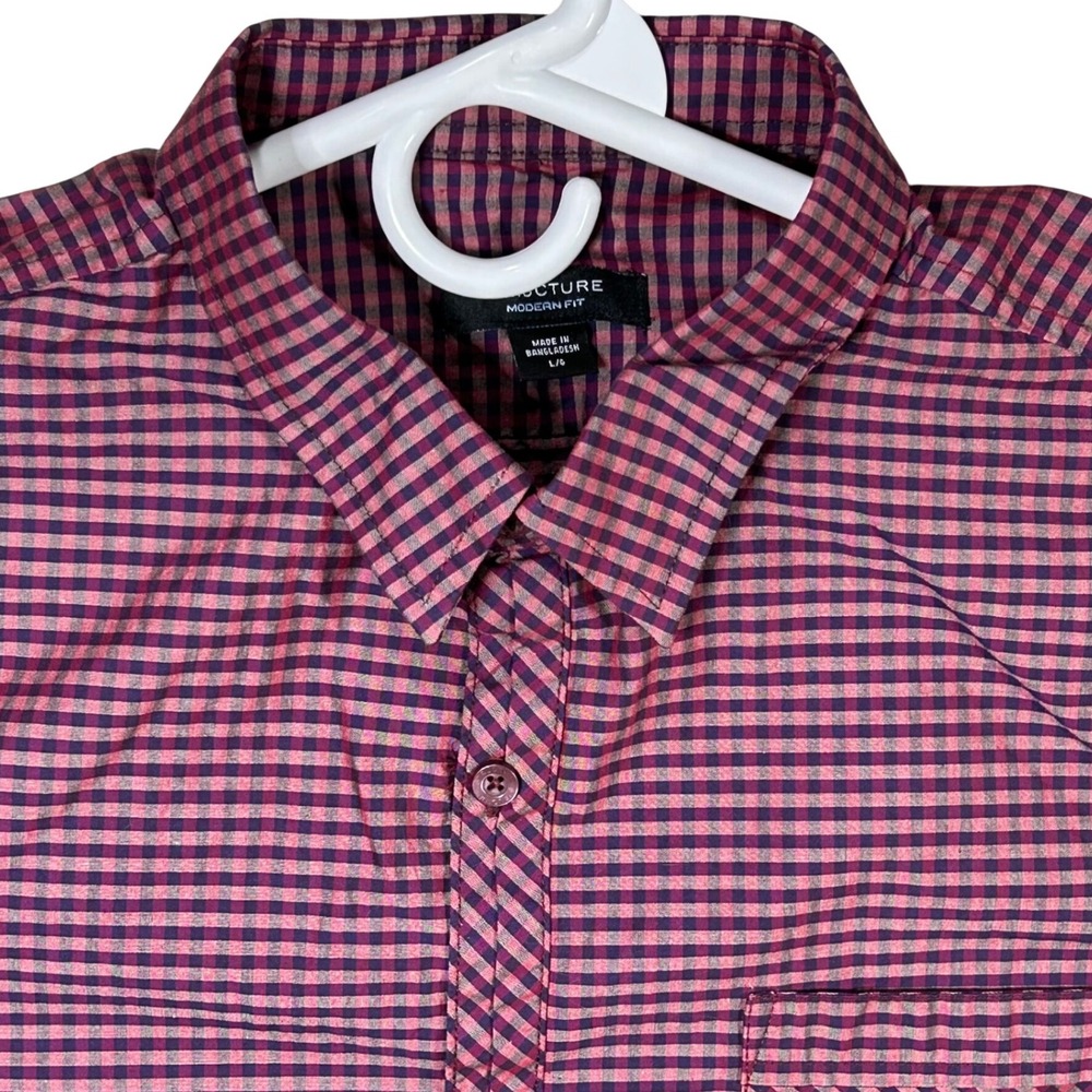 Structure Mens Checked Button Down Long Sleeve Modern Fit Shirt Large Red Purple